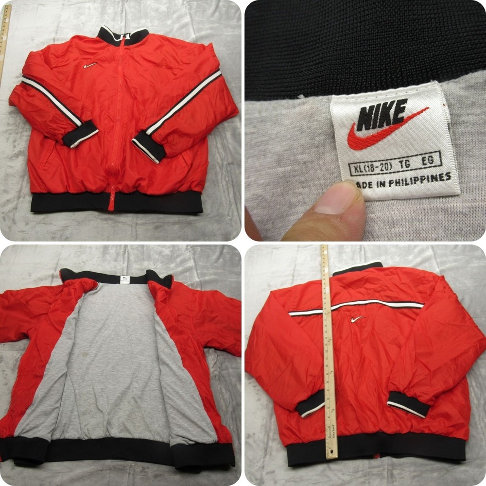 Nike‎ Jacket Youth XL 18-20 Red Pockets Full Zip Track Windbreaker VTG READ